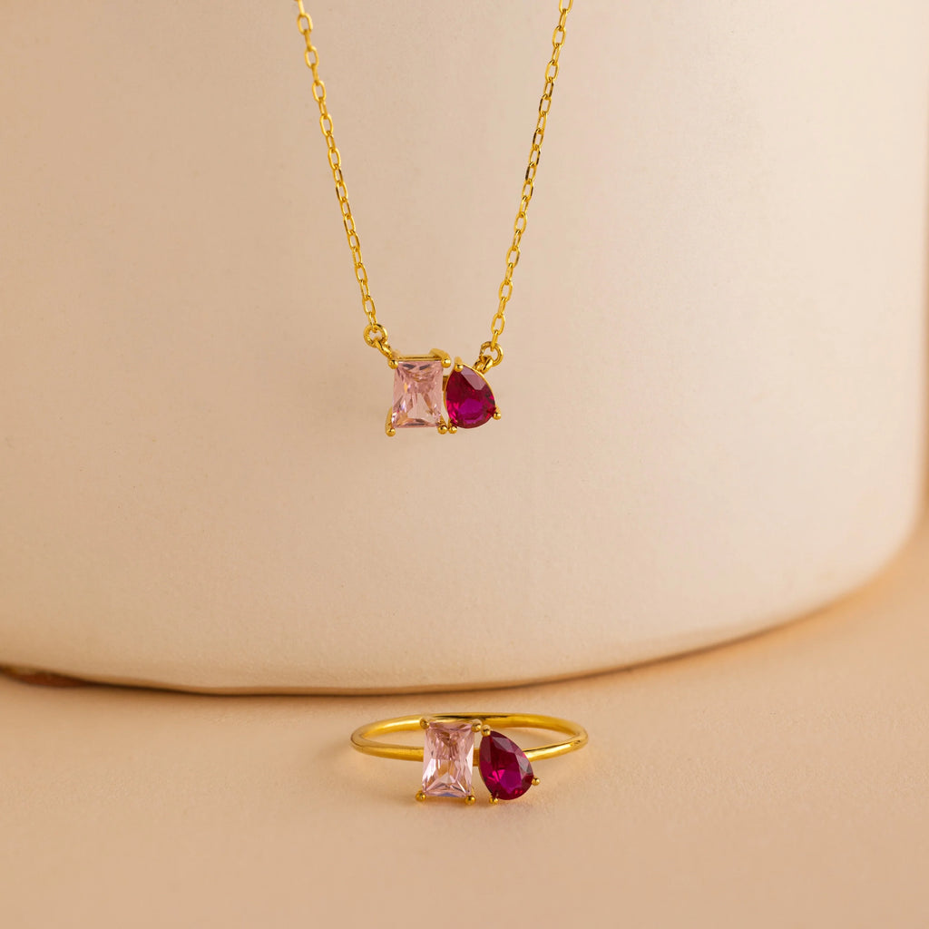Toi et Moi Birthstone Necklace Silver 18K Gold Plated