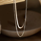 Herringbone Duo Chain Necklace Silver 18K Gold Plated