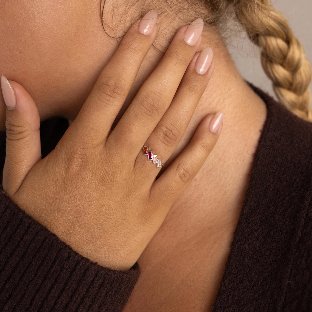 Multiple Baguette Birthstone Ring Silver 18K Gold Plated