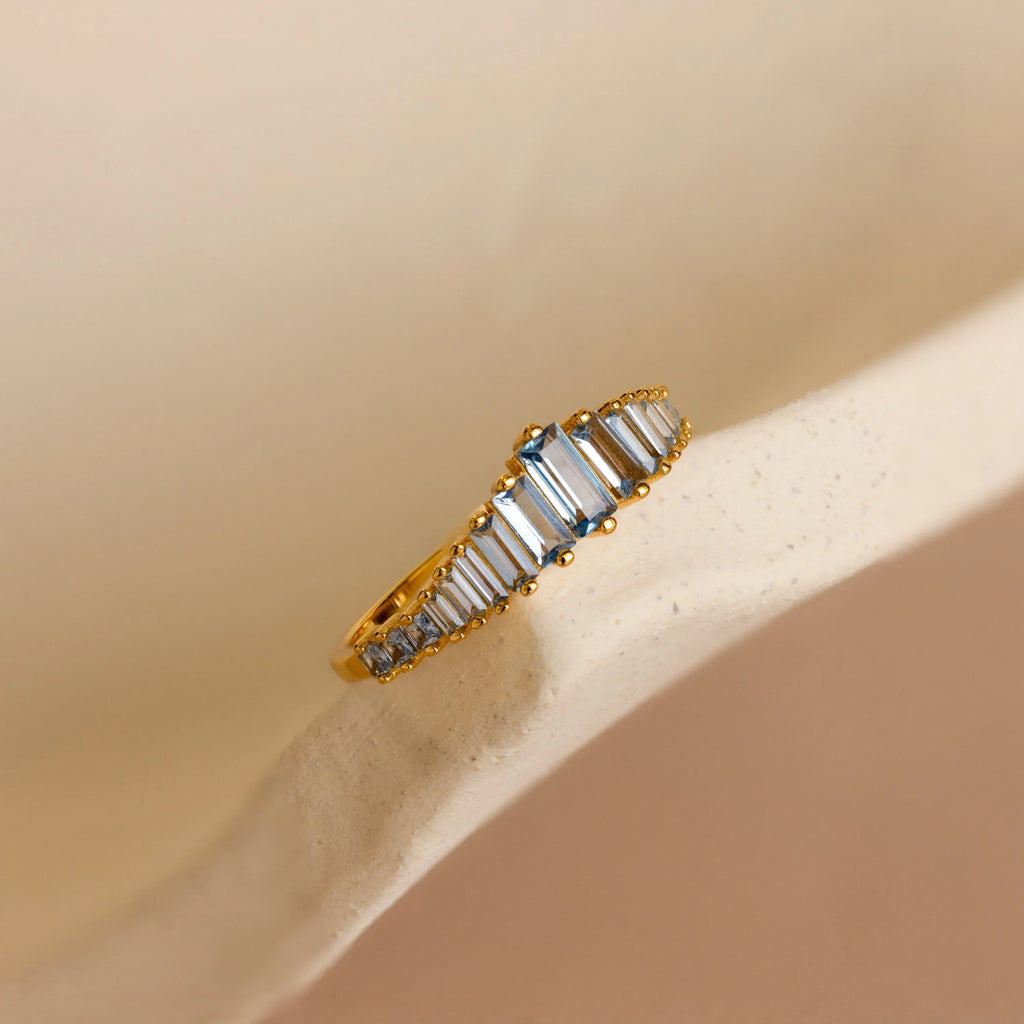Art Deco Aquamarine Ring Silver 18K Gold Plated
