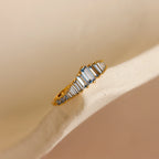 Art Deco Aquamarine Ring Silver 18K Gold Plated