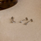 Diamond Flatback Studs Set Silver 18K Gold Plated