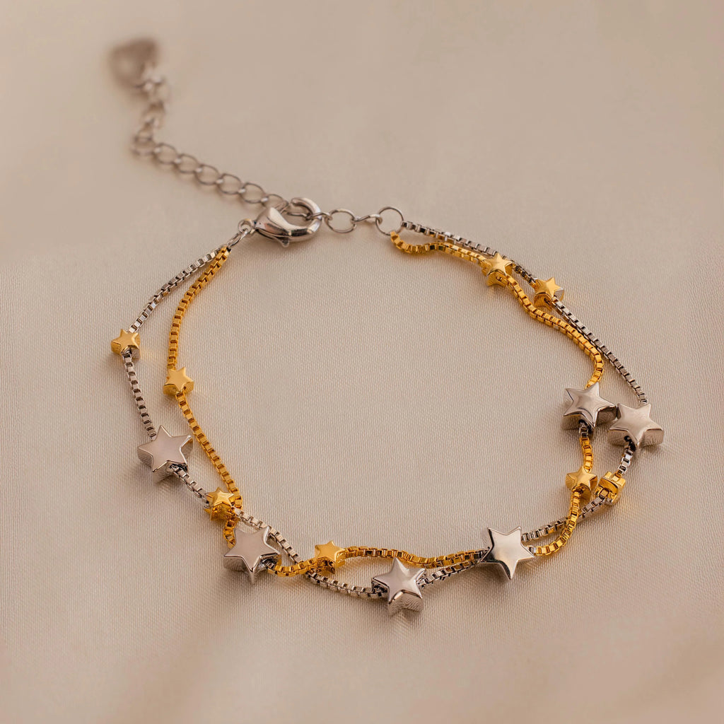Mixed Metal Star Bracelet Silver 18K Gold Plated