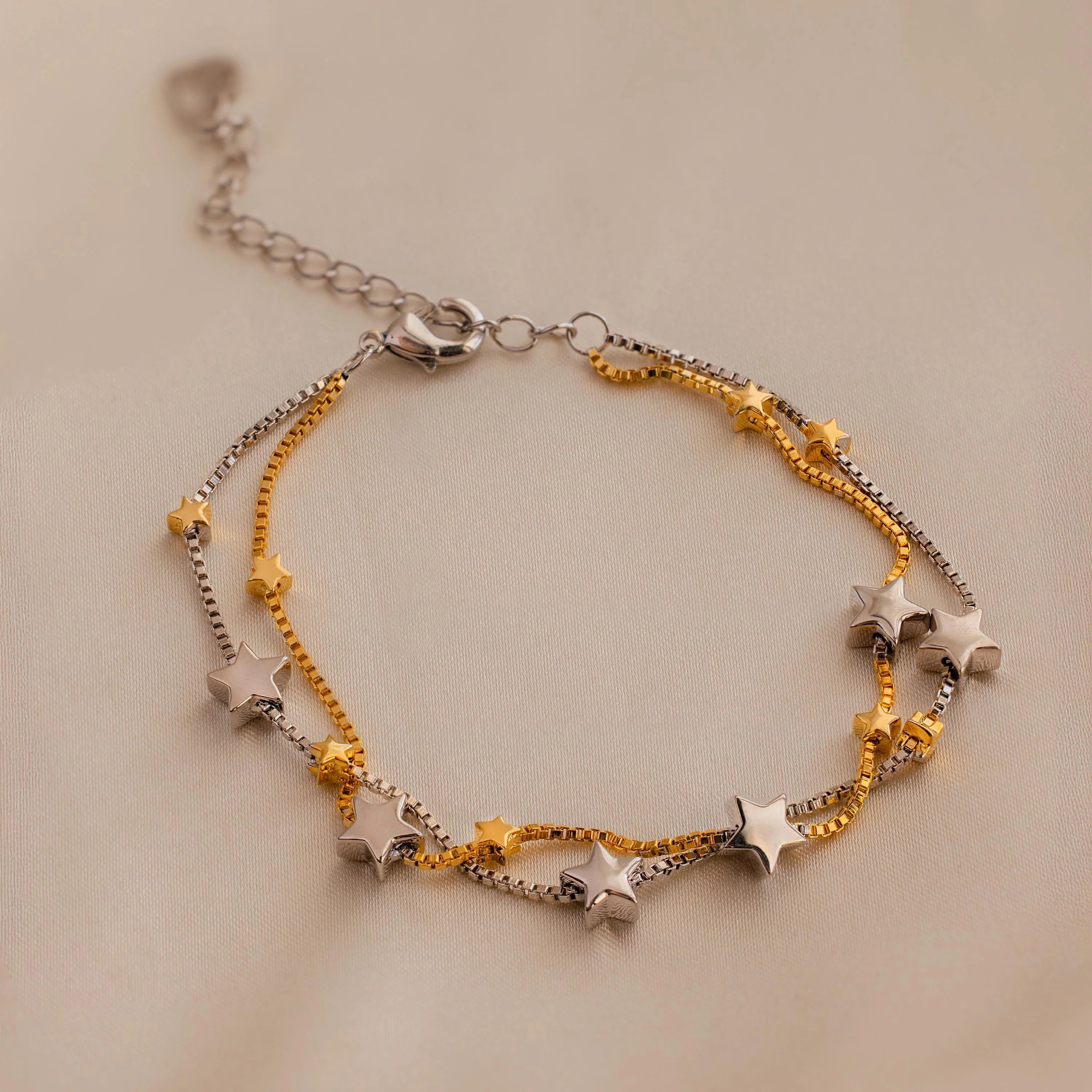 Mixed Metal Star Bracelet Silver 18K Gold Plated