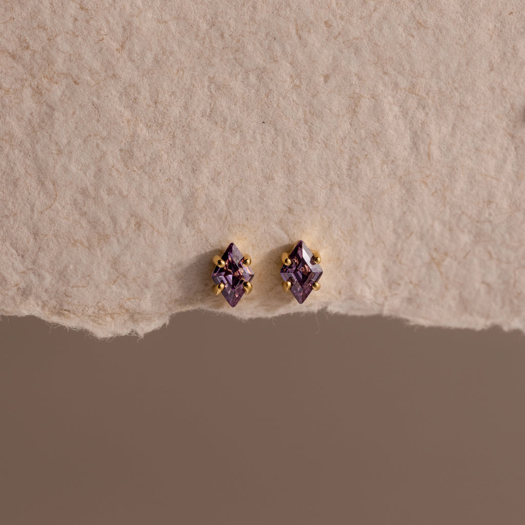 Birthstone Flatback Studs Silver 18K Gold Plated
