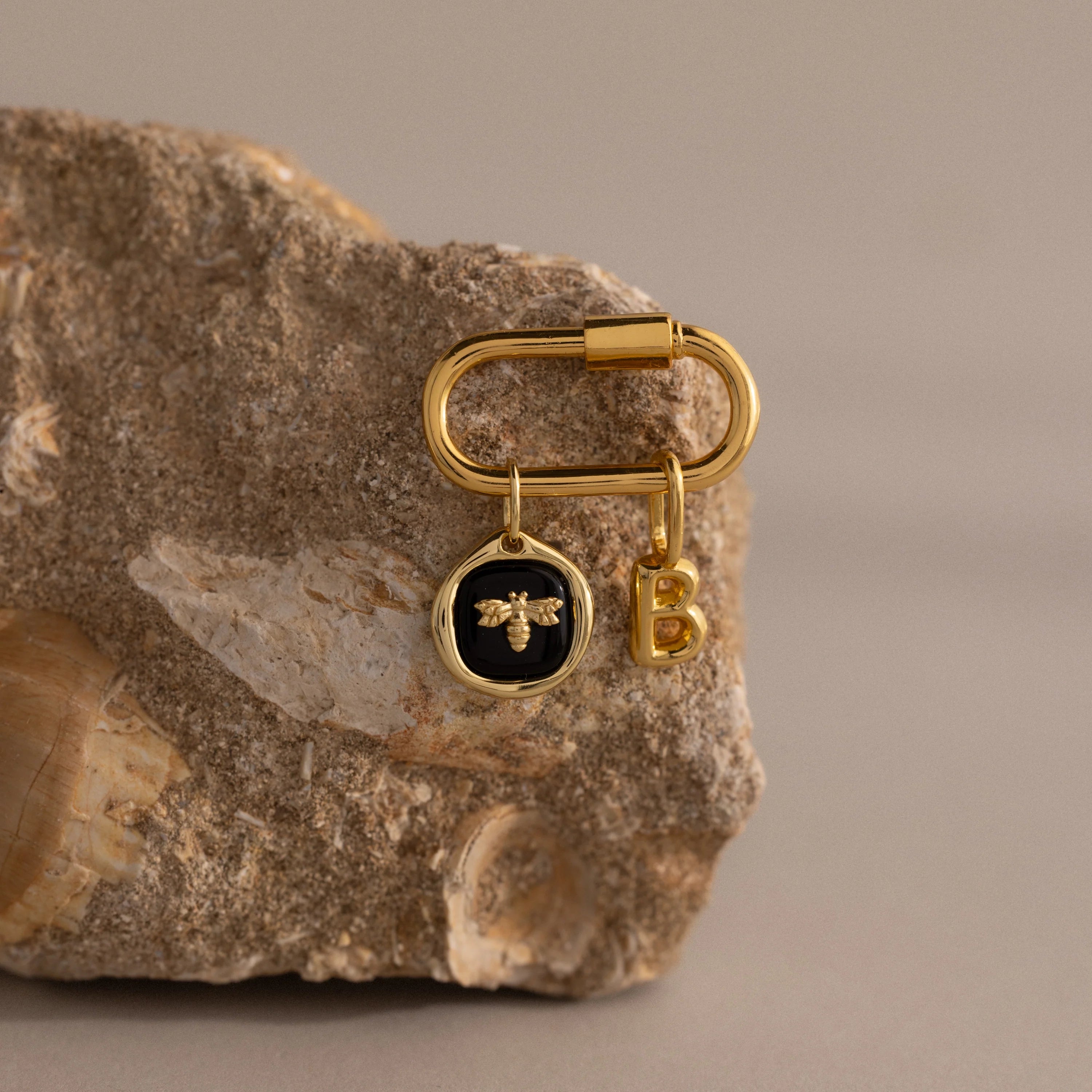 Onyx Honeybee Charm Silver 18K Gold Plated