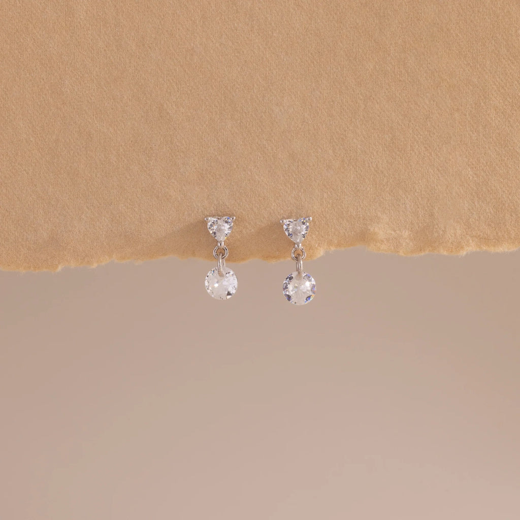 Diamond Heart Drop Flatback Studs Silver 18K Gold Plated