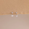 Diamond Heart Drop Flatback Studs Silver 18K Gold Plated