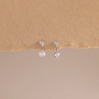 Diamond Heart Drop Flatback Studs Silver 18K Gold Plated