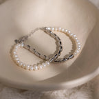 Duo Beaded Pearl Bracelet Silver 18K Gold Plated