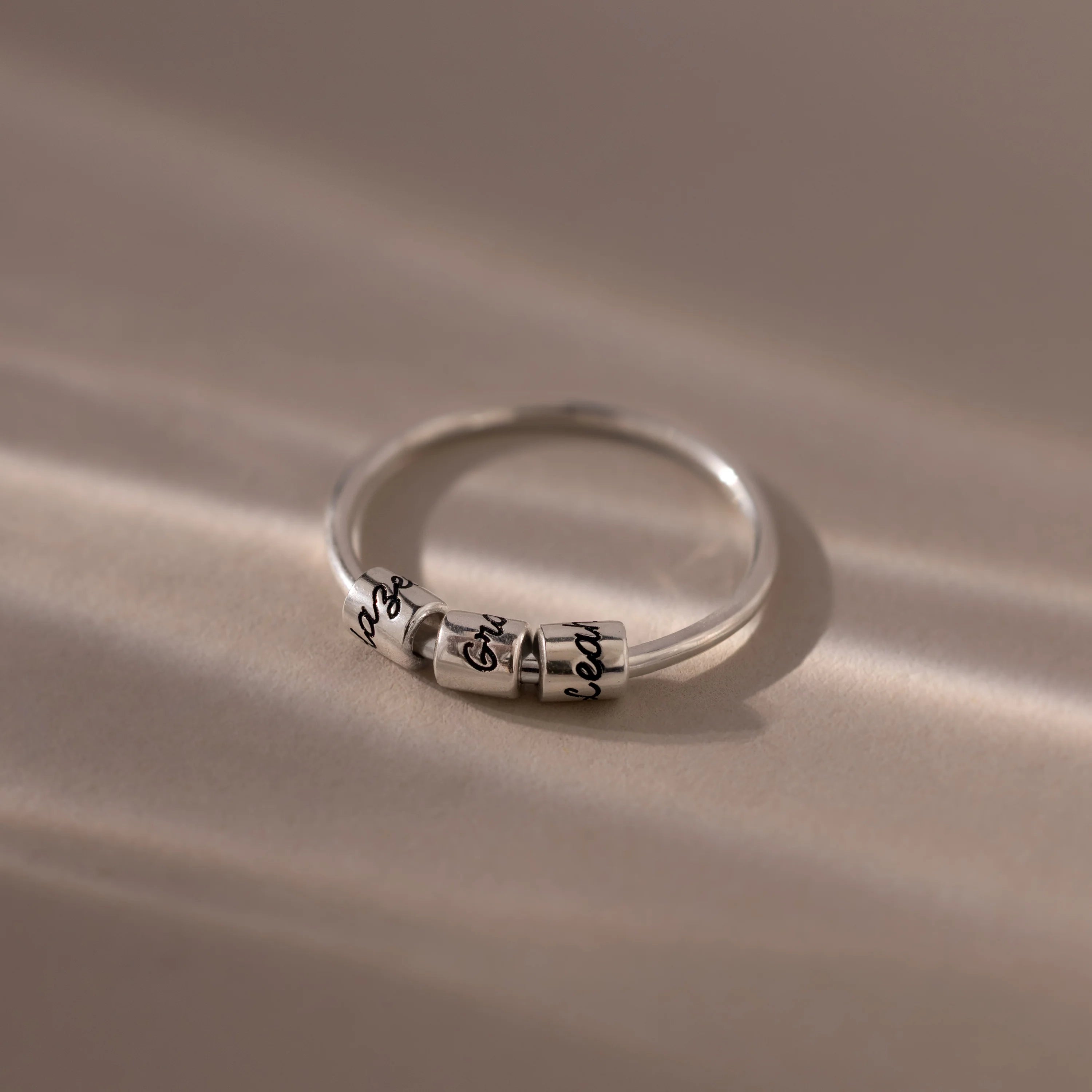 Beaded Multiple Name Ring Silver 18K Gold Plated