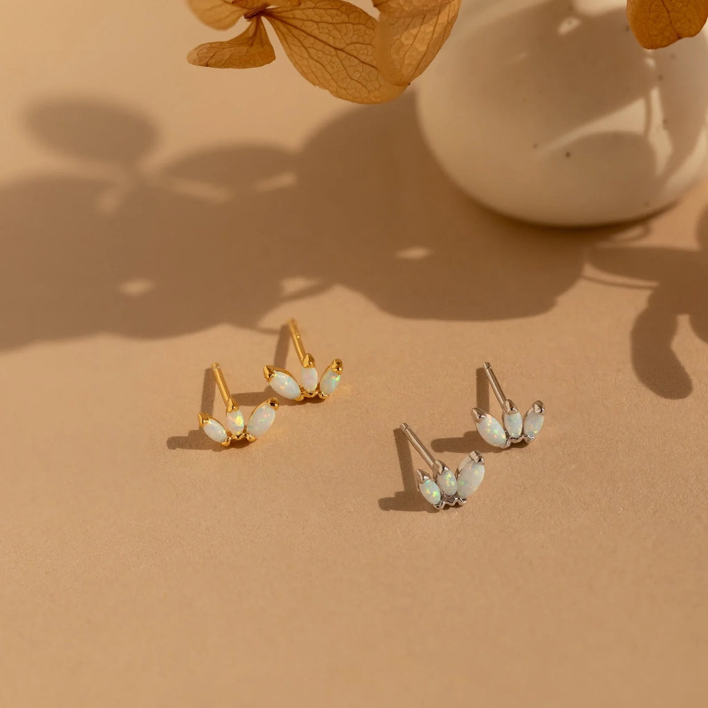 Opal Marquise Studs Silver 18K Gold Plated