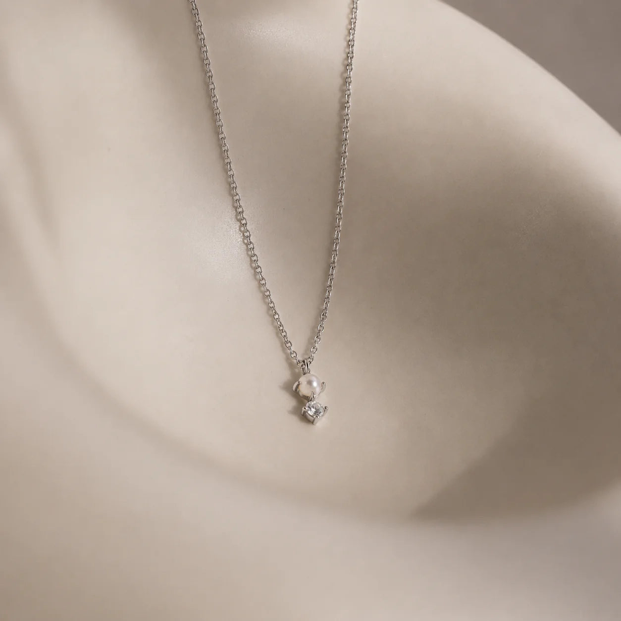 Tiny Pearl Diamond Necklace