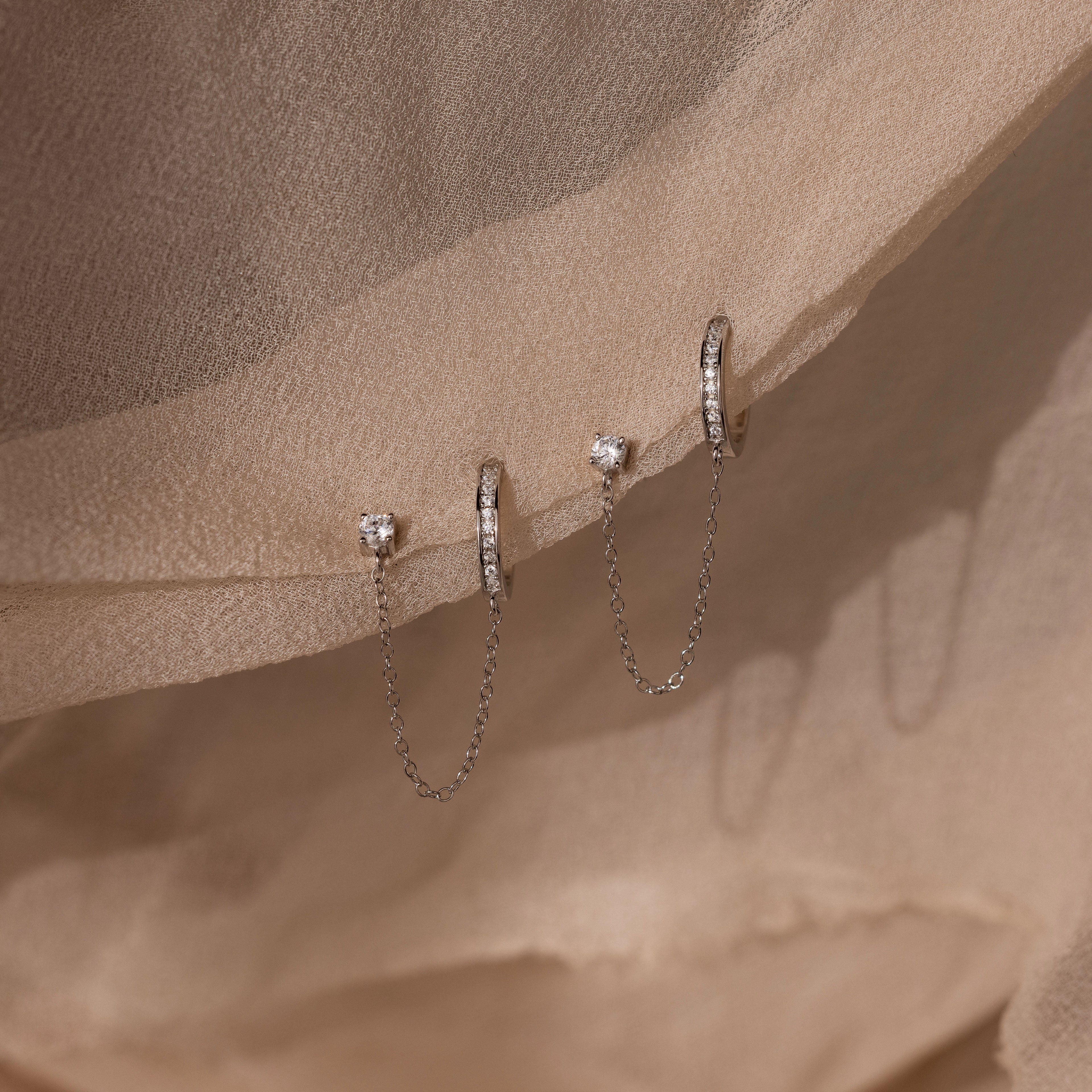 Pave Chain Ear Cuffs Silver 18K Gold Plated