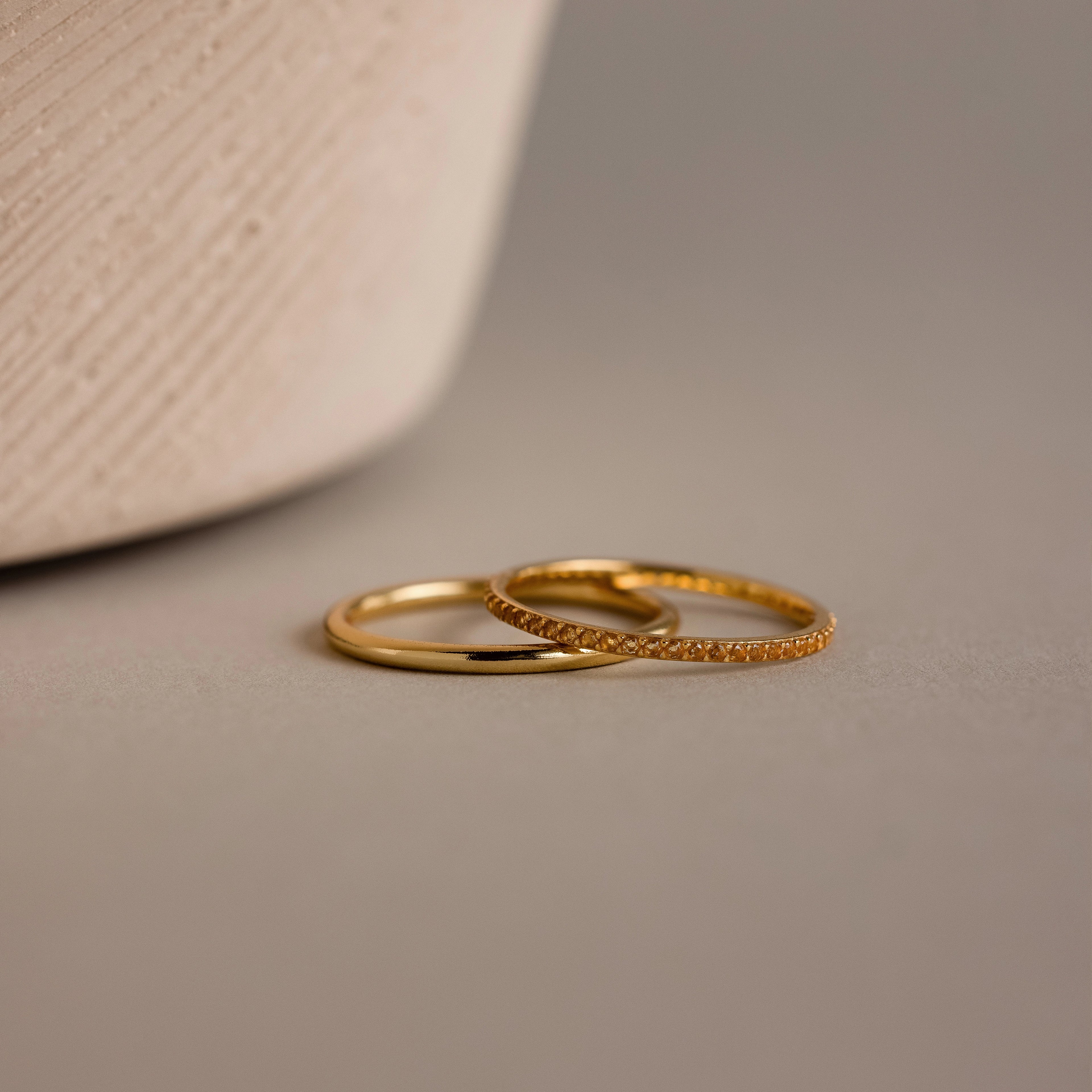 Birthstone Tennis Ring Set Silver 18K Gold Plated