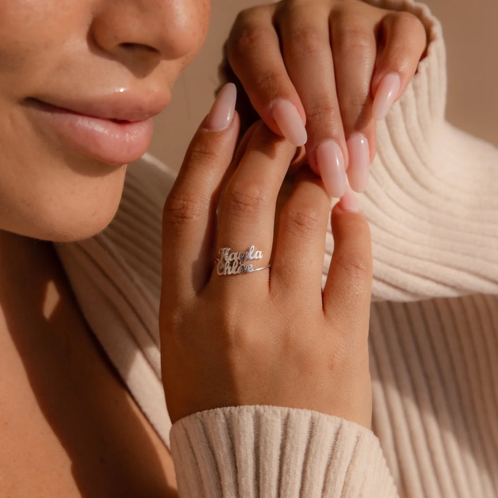 London Duo Name Ring Silver 18K Gold Plated