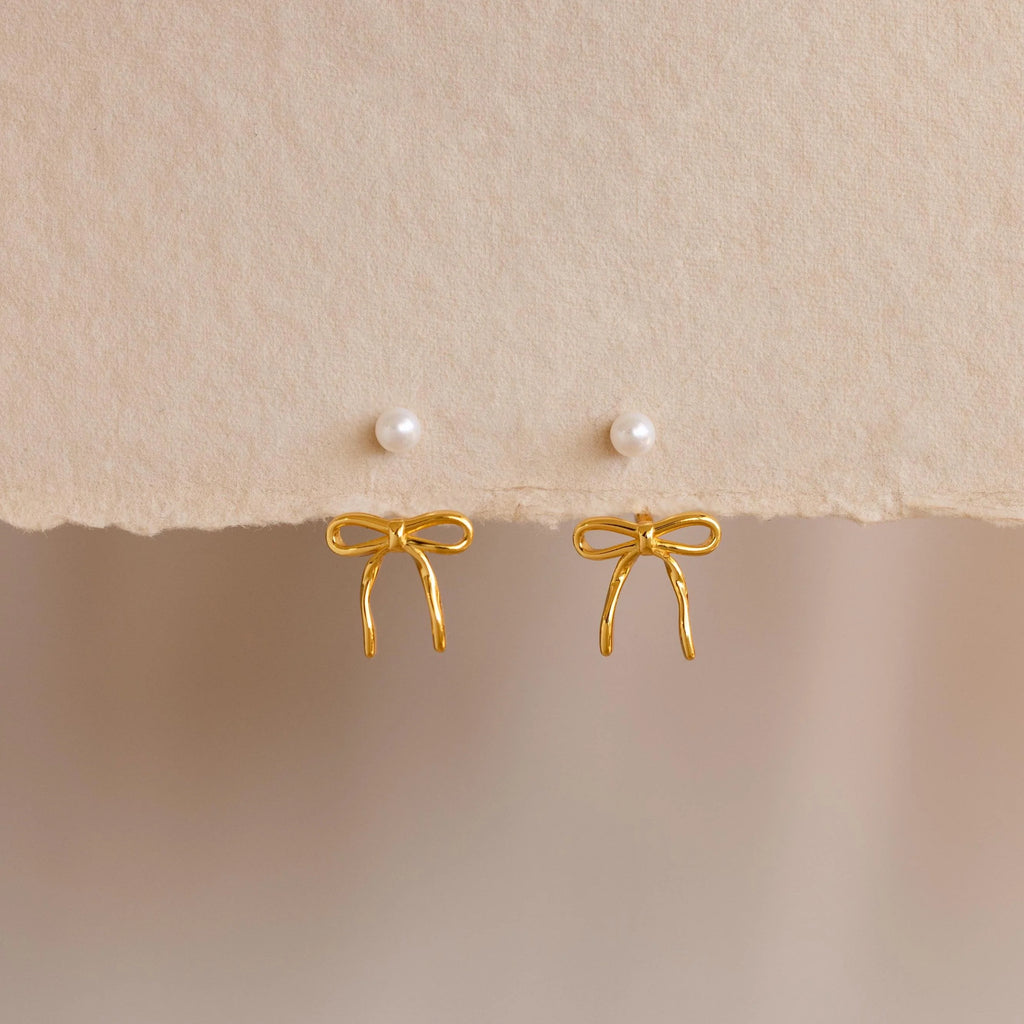 Pearl & Bow Ear Jackets Silver 18K Gold Plated