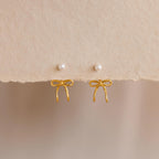 Pearl & Bow Ear Jackets Silver 18K Gold Plated