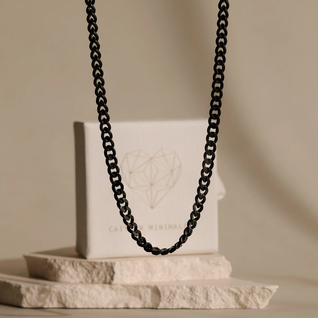 Men's Black Curb Chain Silver 18K Gold Plated