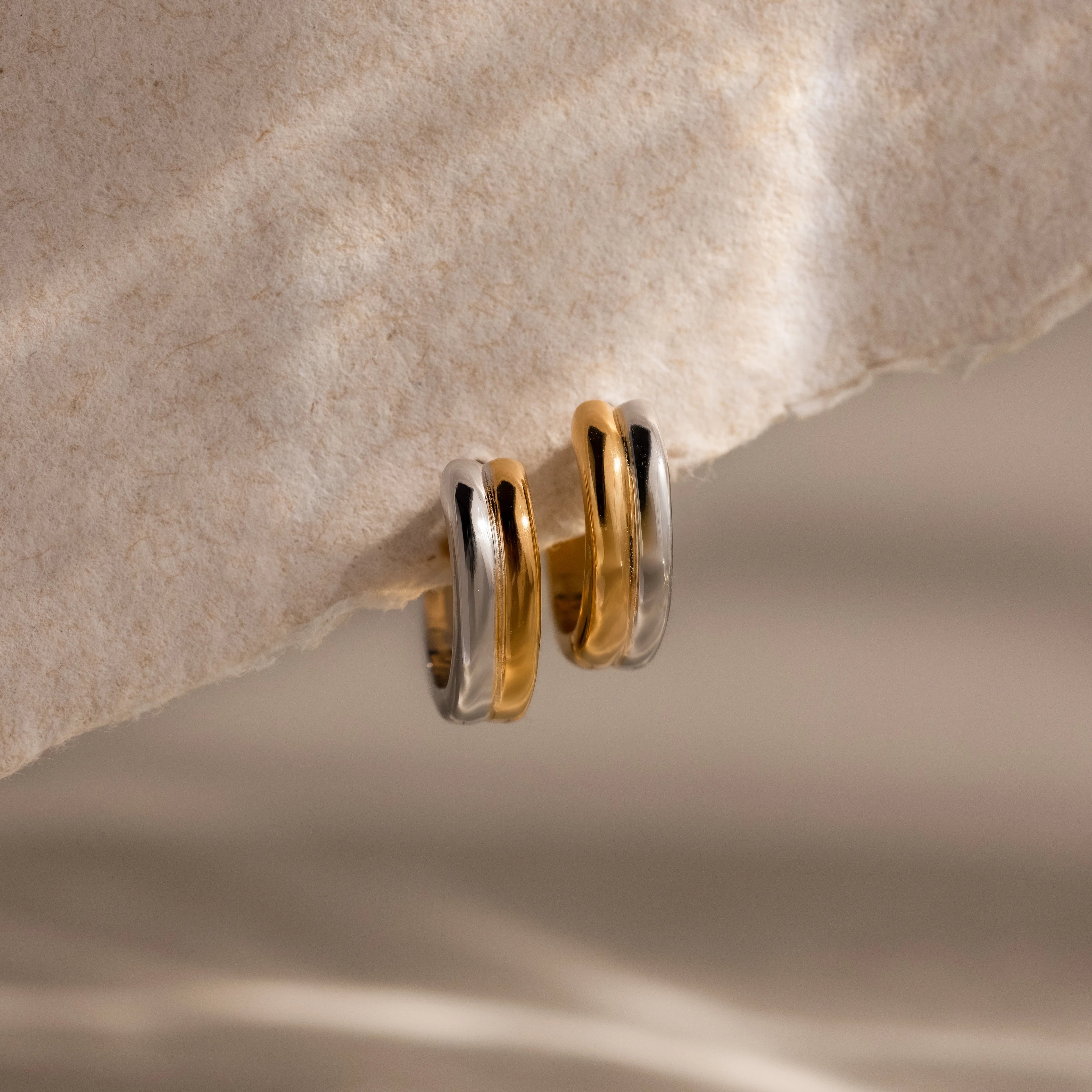 Dainty Mixed Metal Huggies Silver 18K Gold Plated