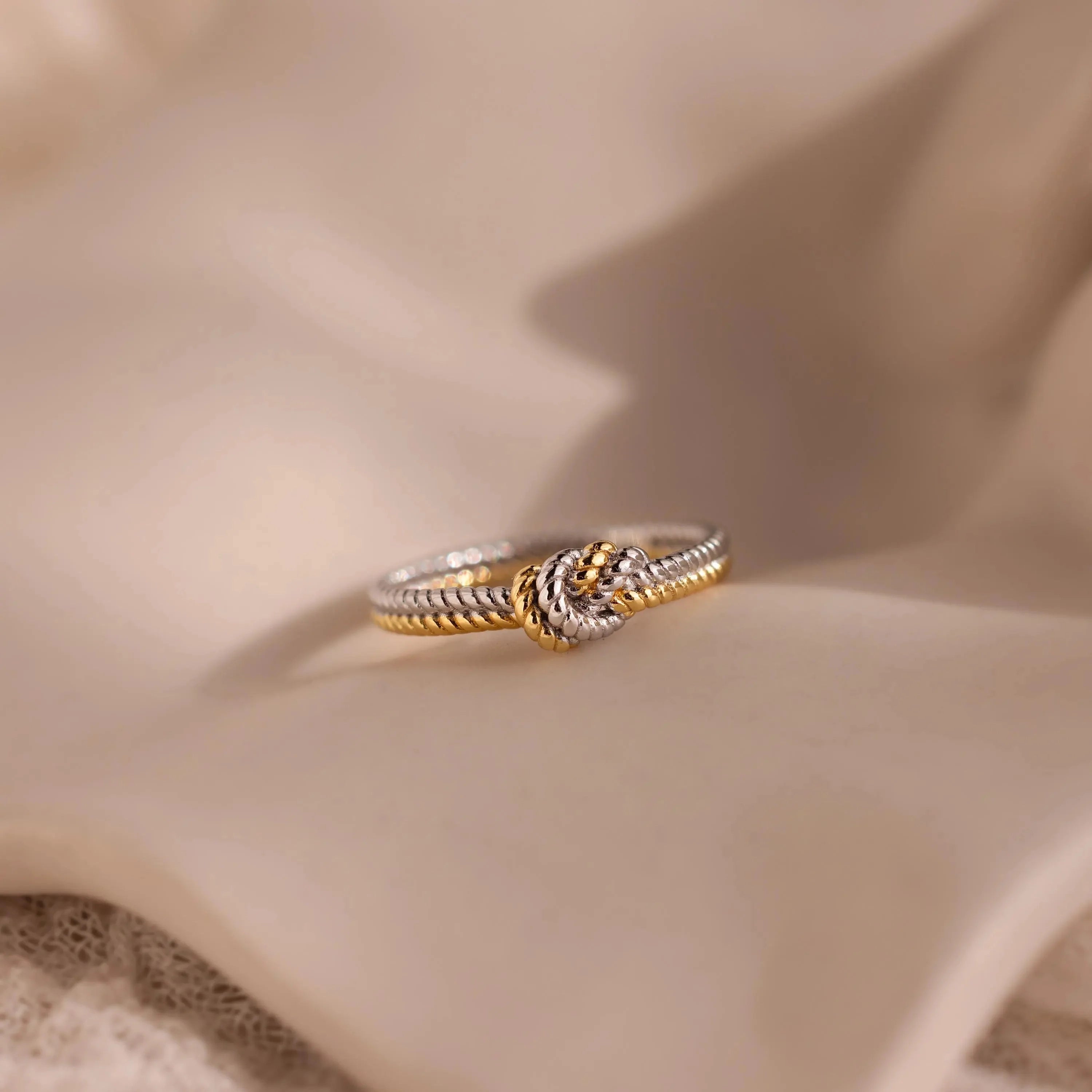Mixed Metal Knot Ring Silver 18K Gold Plated