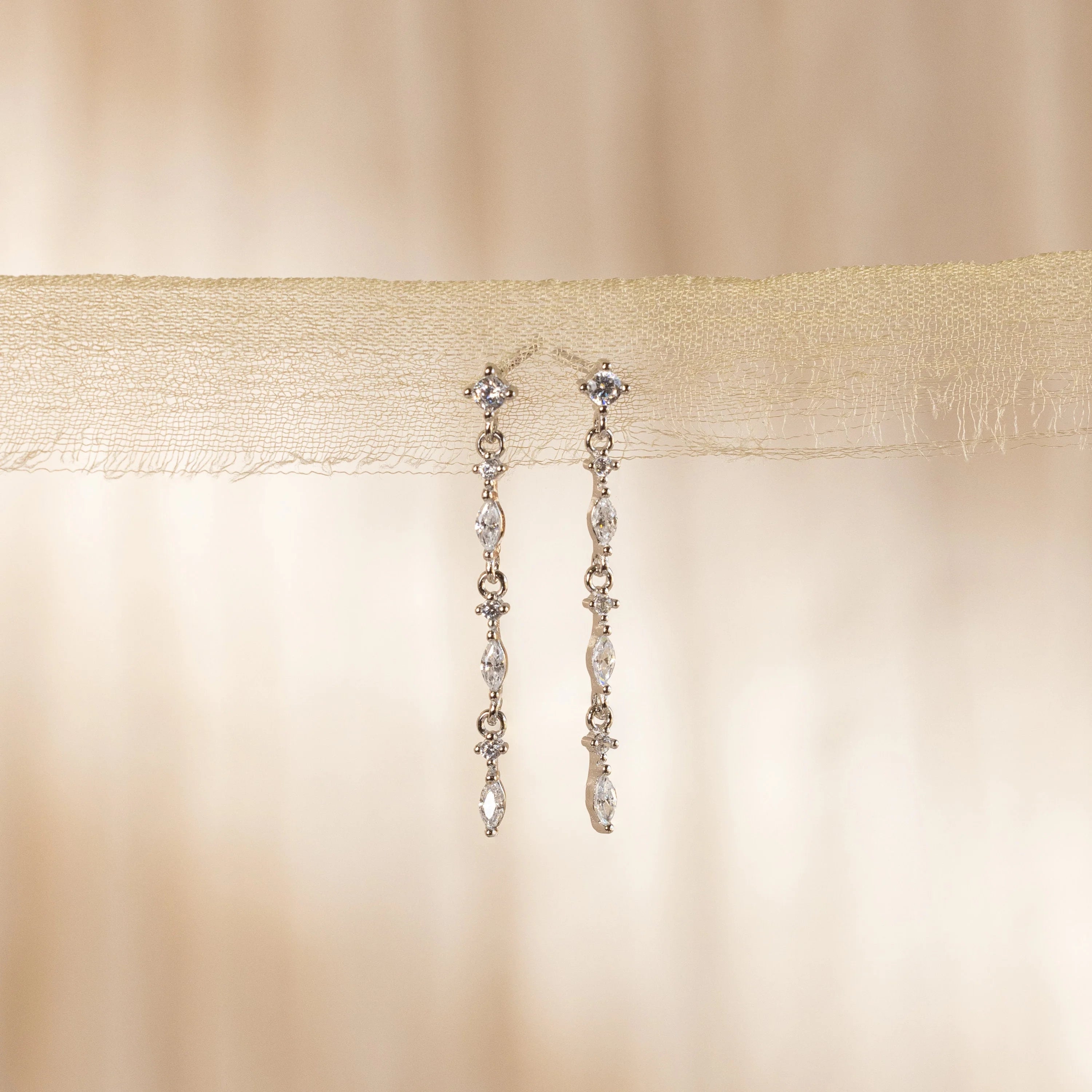 Marquise Diamond Drop Earrings Silver 18K Gold Plated