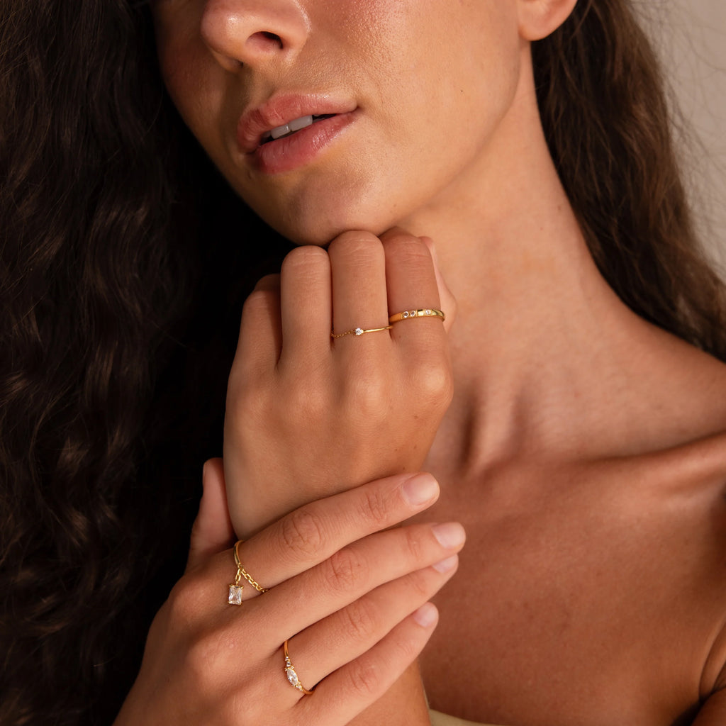 Diamond Morse Code Ring Silver 18K Gold Plated