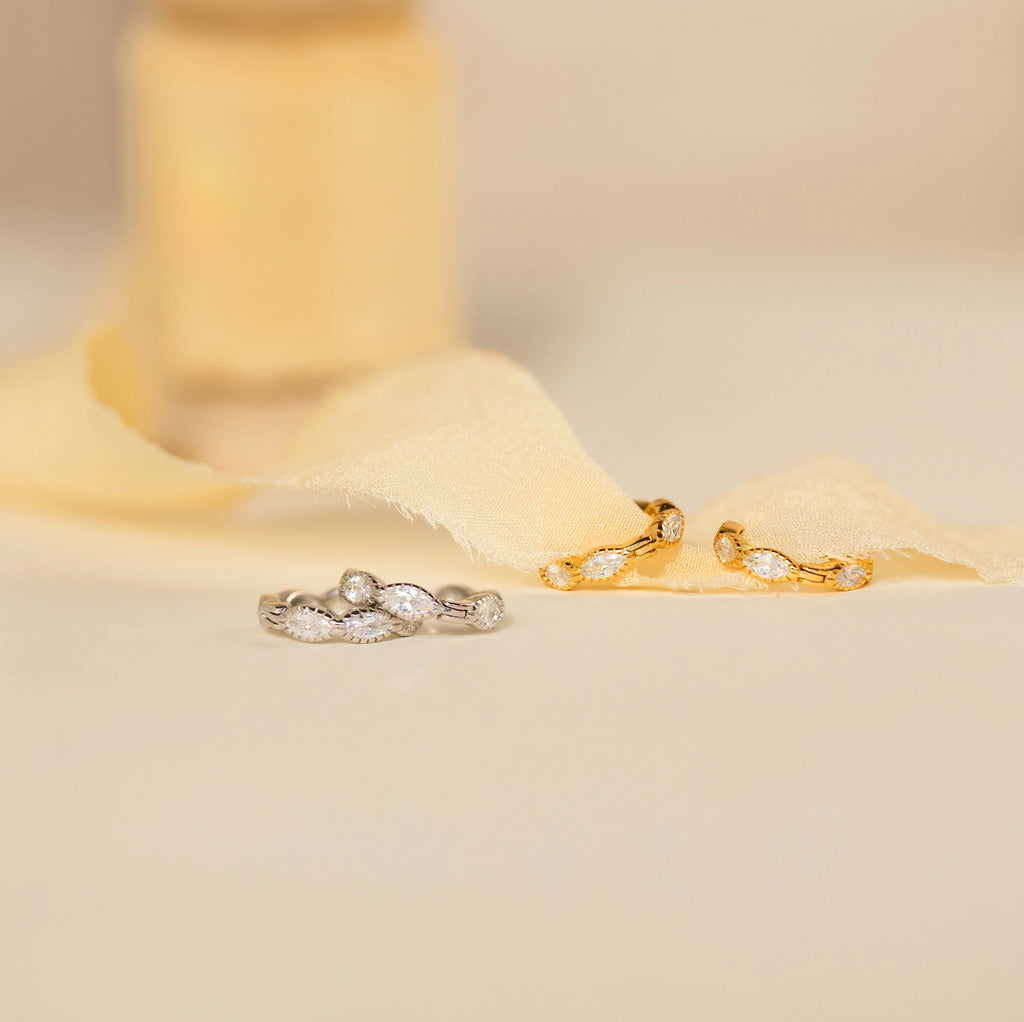 Marquise Cut Inlay Huggies Silver 18K Gold Plated