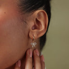 Diamond Pave Bow Charm Hoops Silver 18K Gold Plated