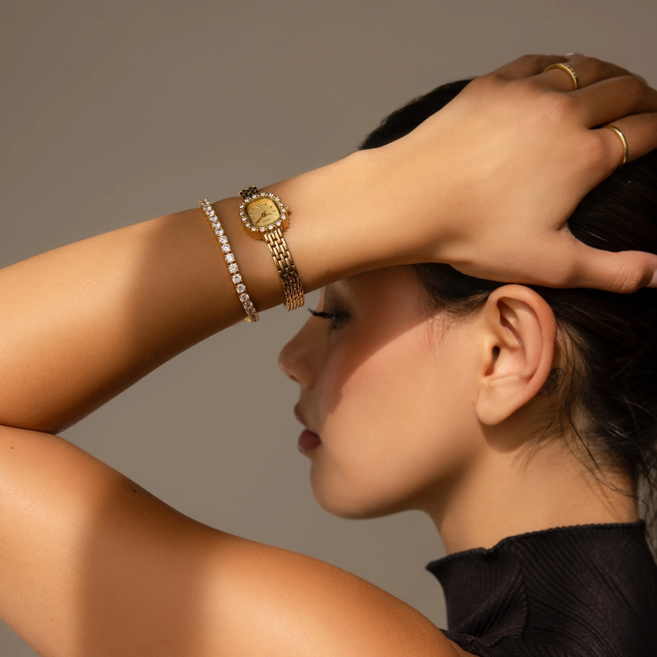 Pave Blossom Timepiece Silver 18K Gold Plated