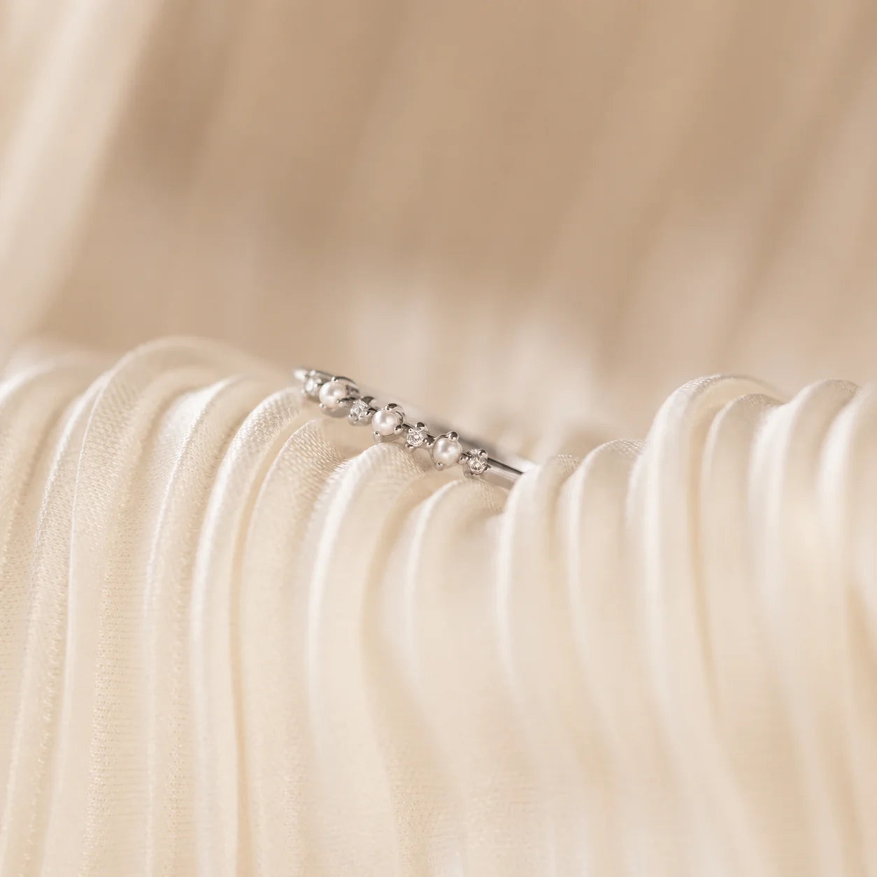 Gold Pearl Diamond Stacking Ring