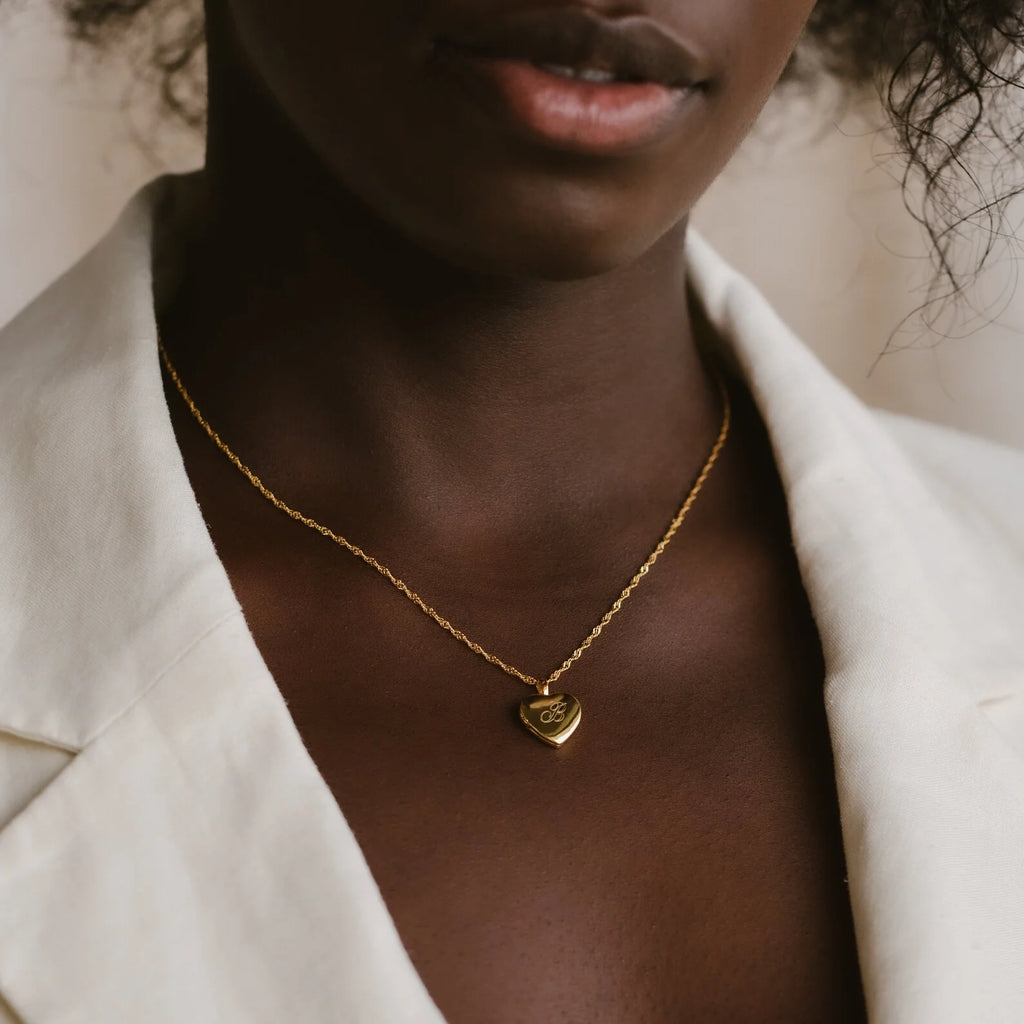Initial Heart Locket Necklace Silver 18K Gold Plated