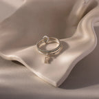Birthstone Initial Linked Ring Set Silver 18K Gold Plated