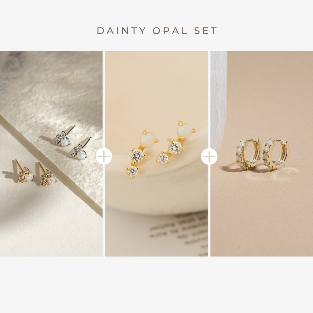 Dainty Opal Earrings Set Silver 18K Gold Plated