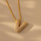 Pave Puff Letter Necklace Silver 18K Gold Plated