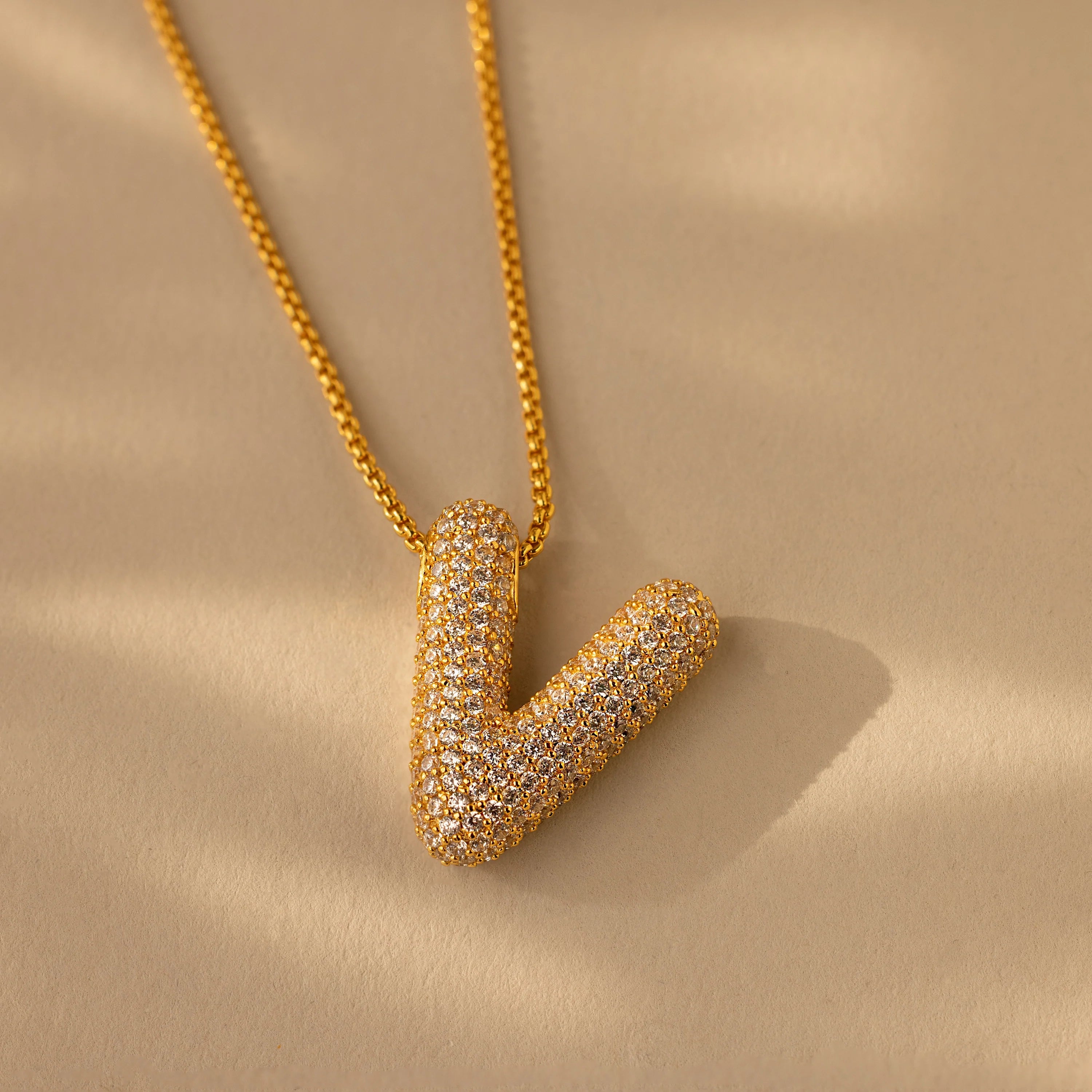 Pave Puff Letter Necklace Silver 18K Gold Plated