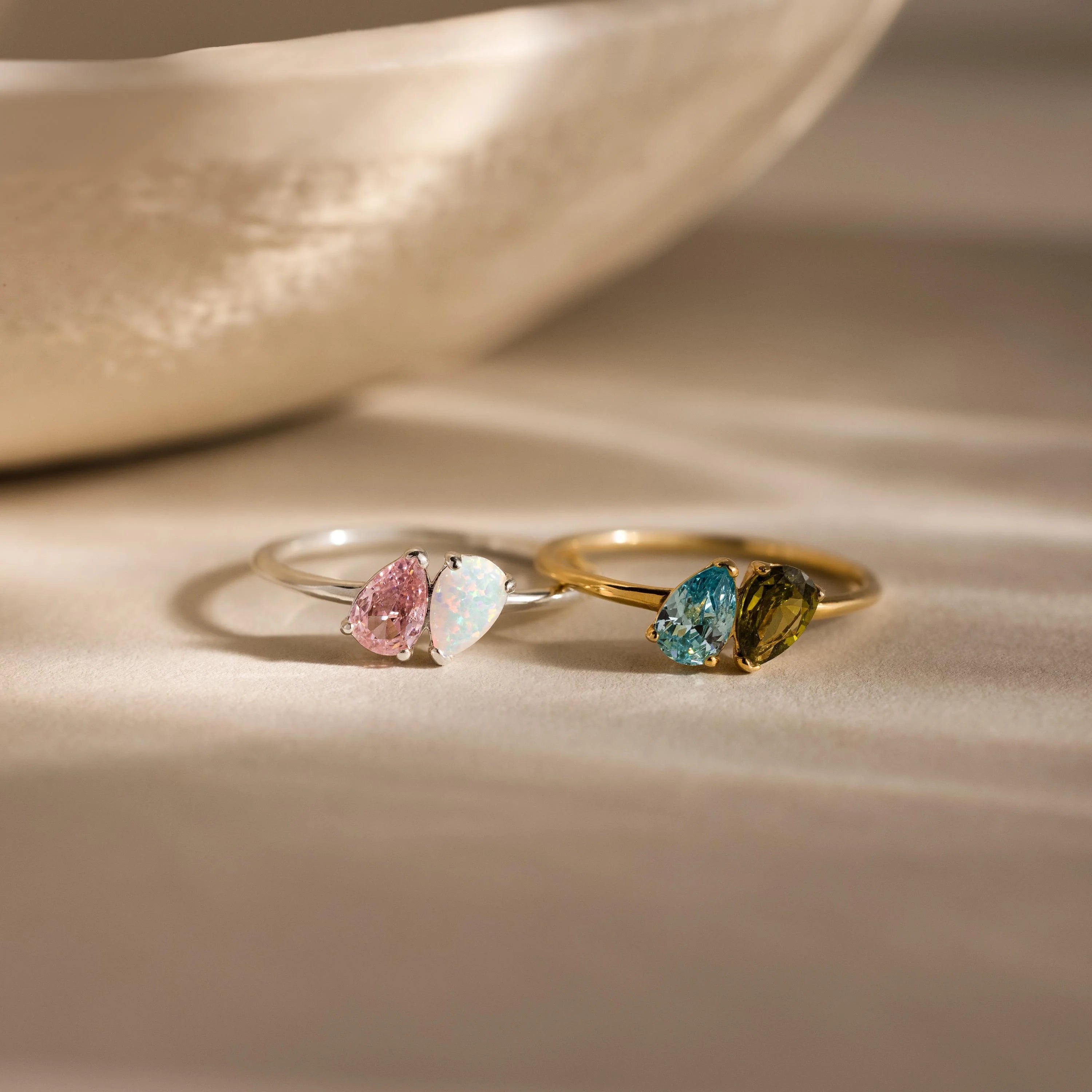 Duo Pear Toi Et Moi Ring Silver 18K Gold Plated
