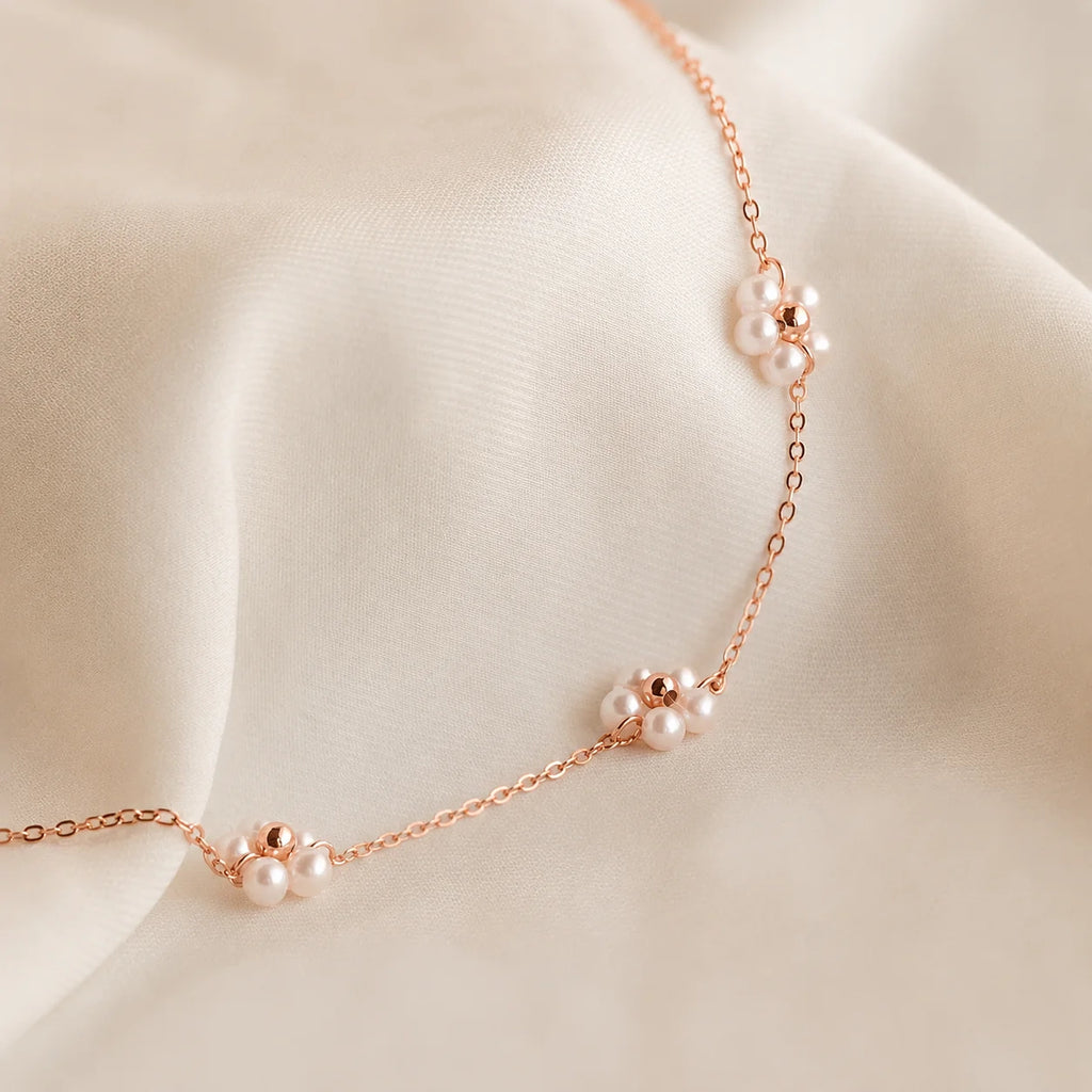 Flower Pearl Station Necklace
