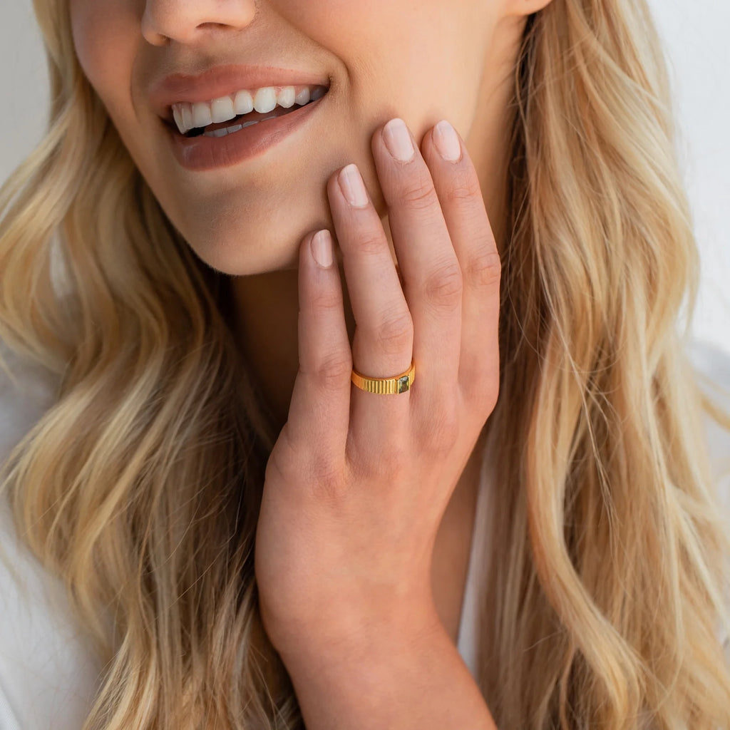 Olive Peridot Signet Ring Silver 18K Gold Plated