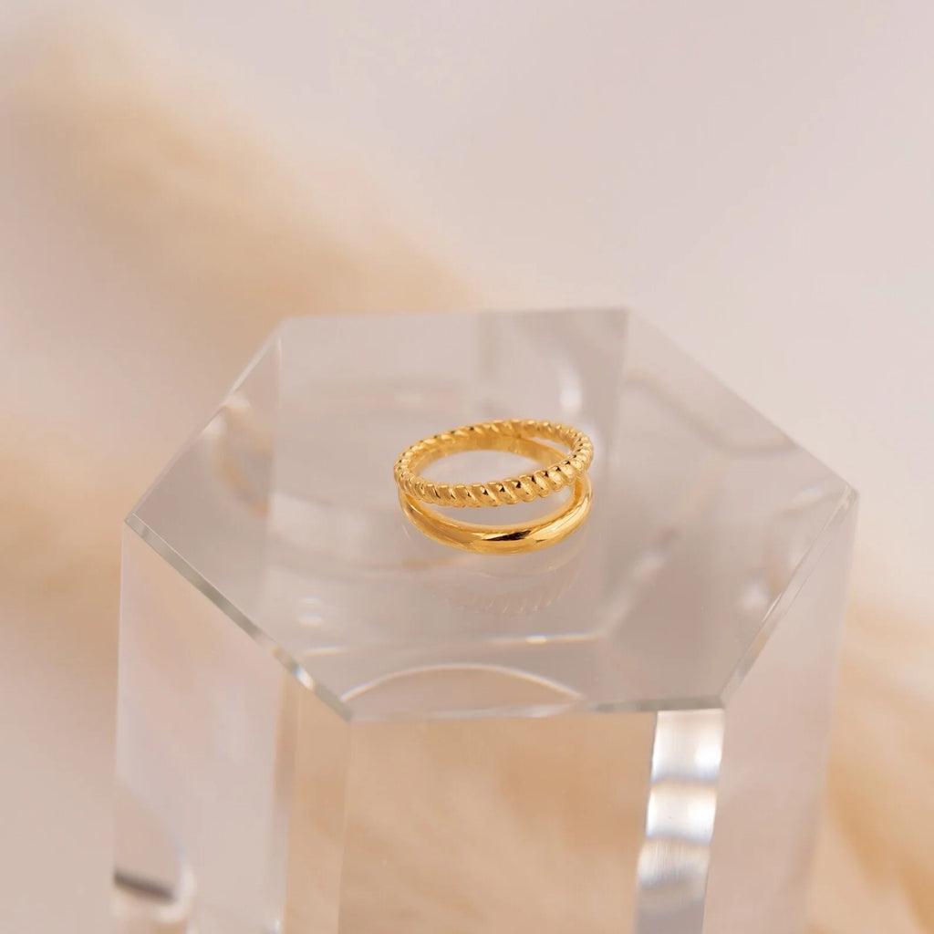 Twisted Band Duo Ring in Silver 18K Gold Plated