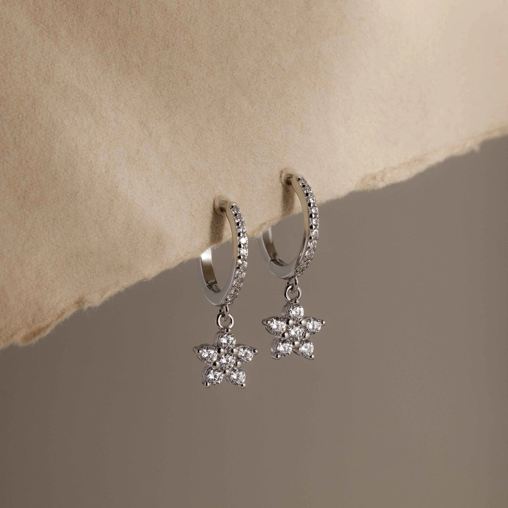 Diamond Blossom Drop Huggies Silver 18K Gold Plated
