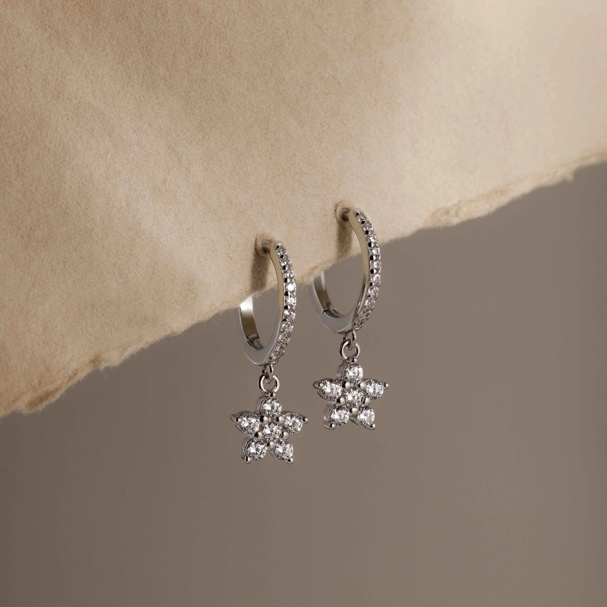 Diamond Blossom Drop Huggies Silver 18K Gold Plated