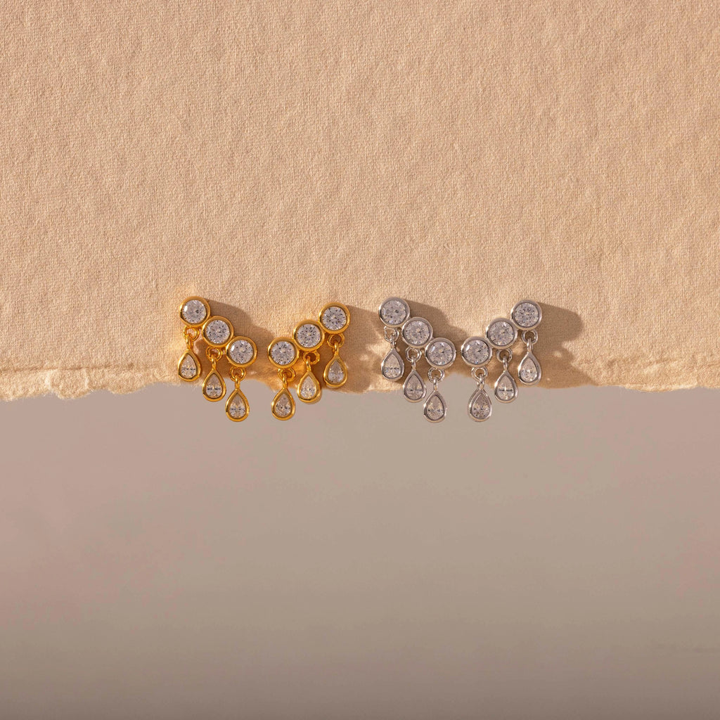 Diamond Raindrop Studs Silver 18K Gold Plated