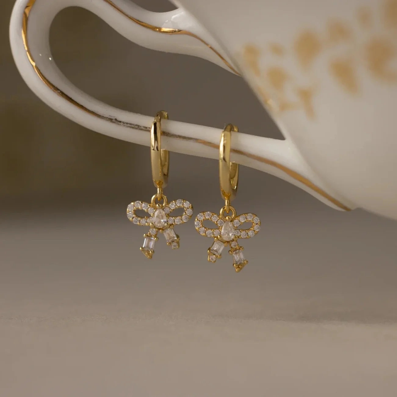 Diamond Dainty Bow Hoops