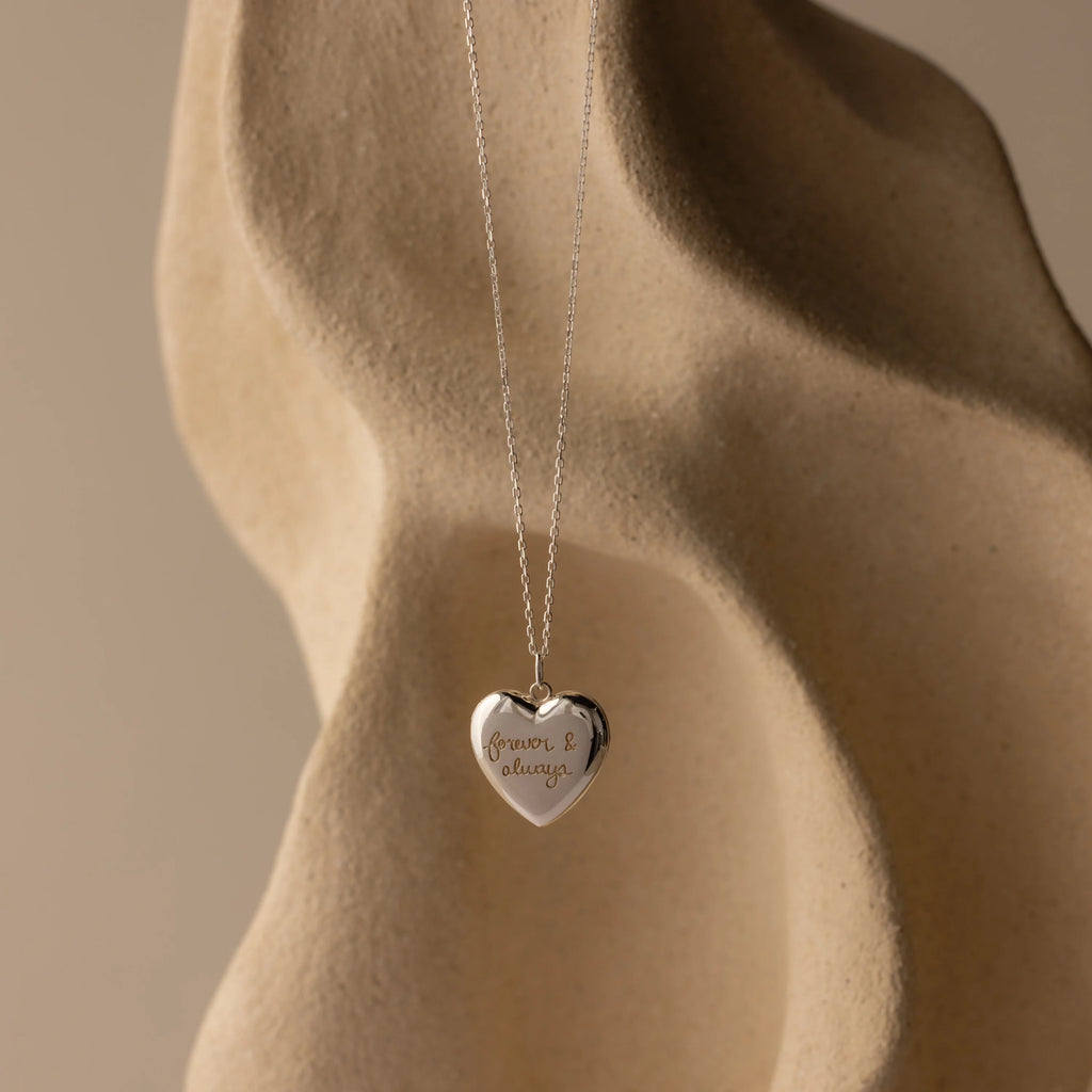 Handwriting Heart Locket Necklace Silver 18K Gold Plated