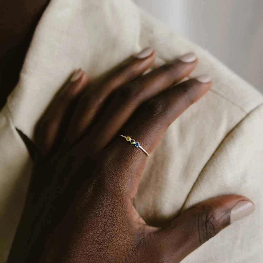 Tiny Triple Birthstone Ring Silver 18K Gold Plated