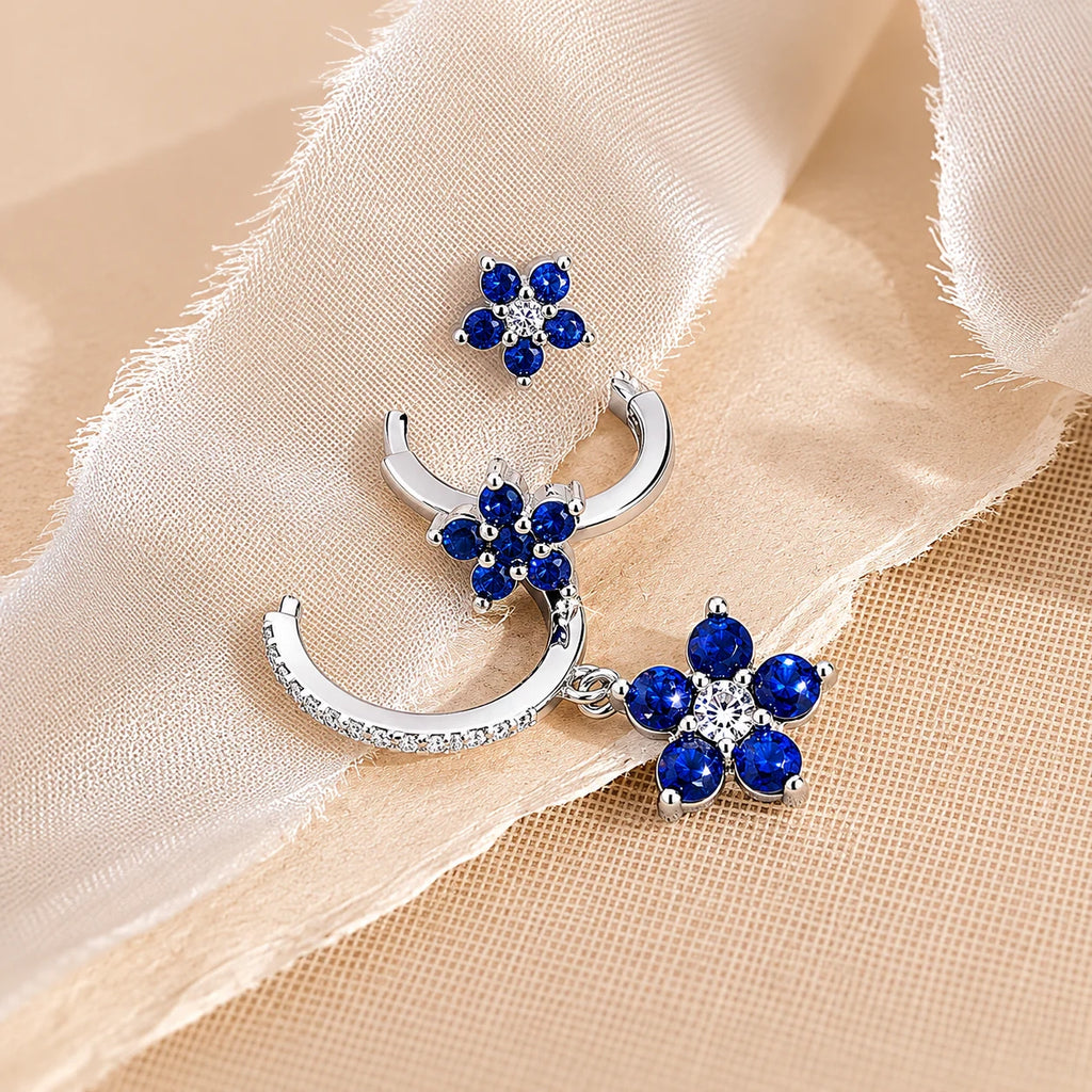 Sapphire Flower Earrings Set