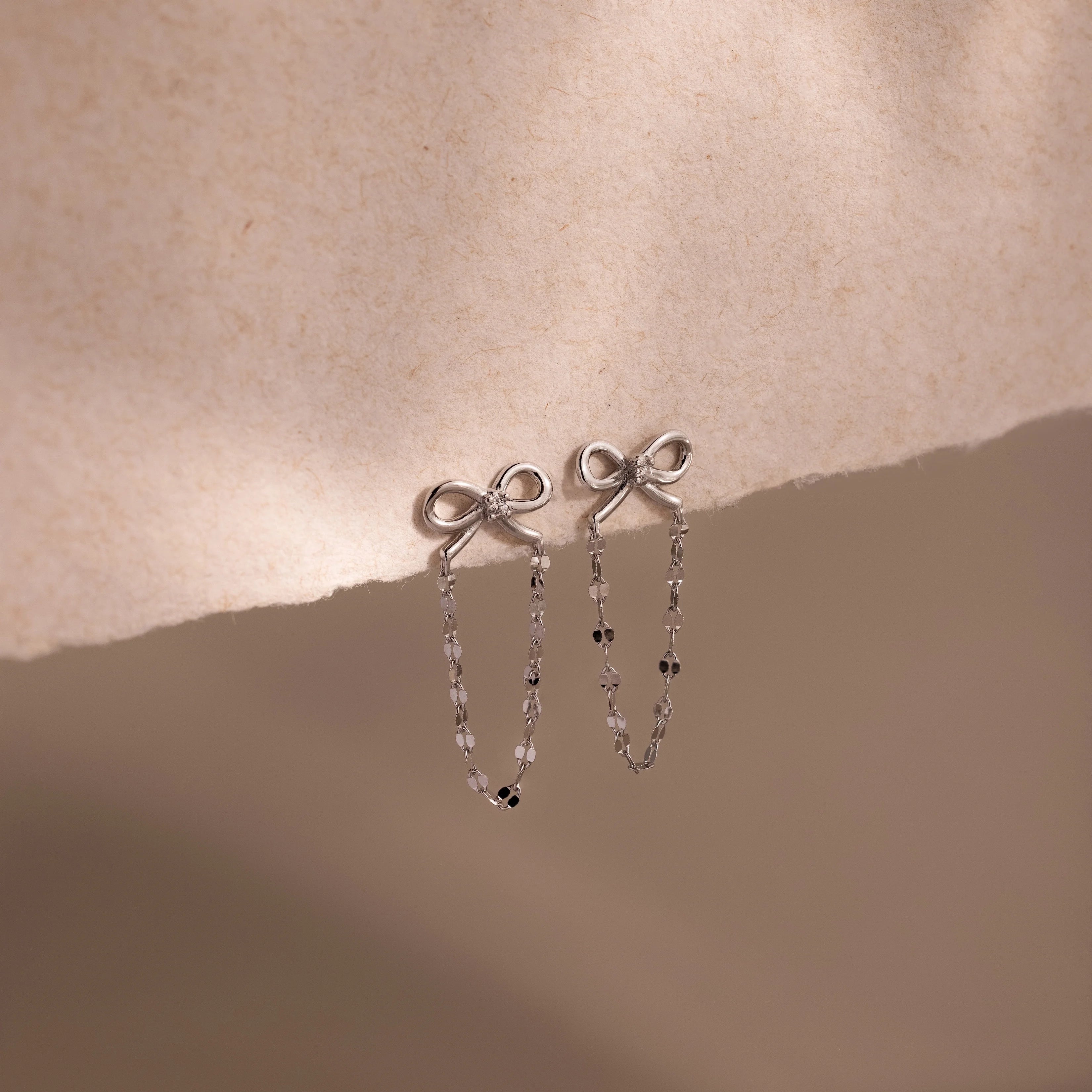 Diamond Bow Chain Studs Silver 18K Gold Plated