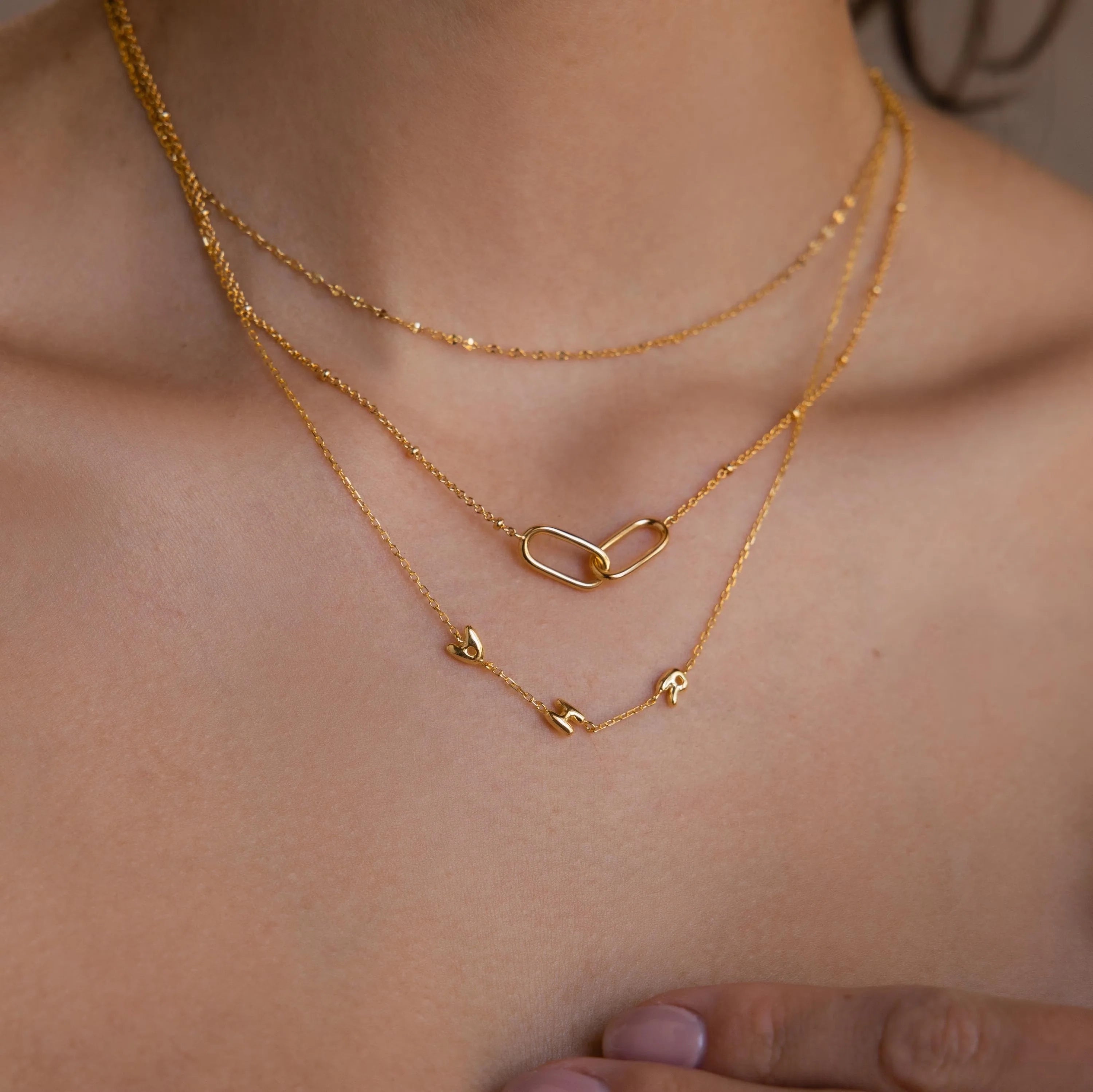 Multiple Bubble Letter Necklace Silver 18K Gold Plated
