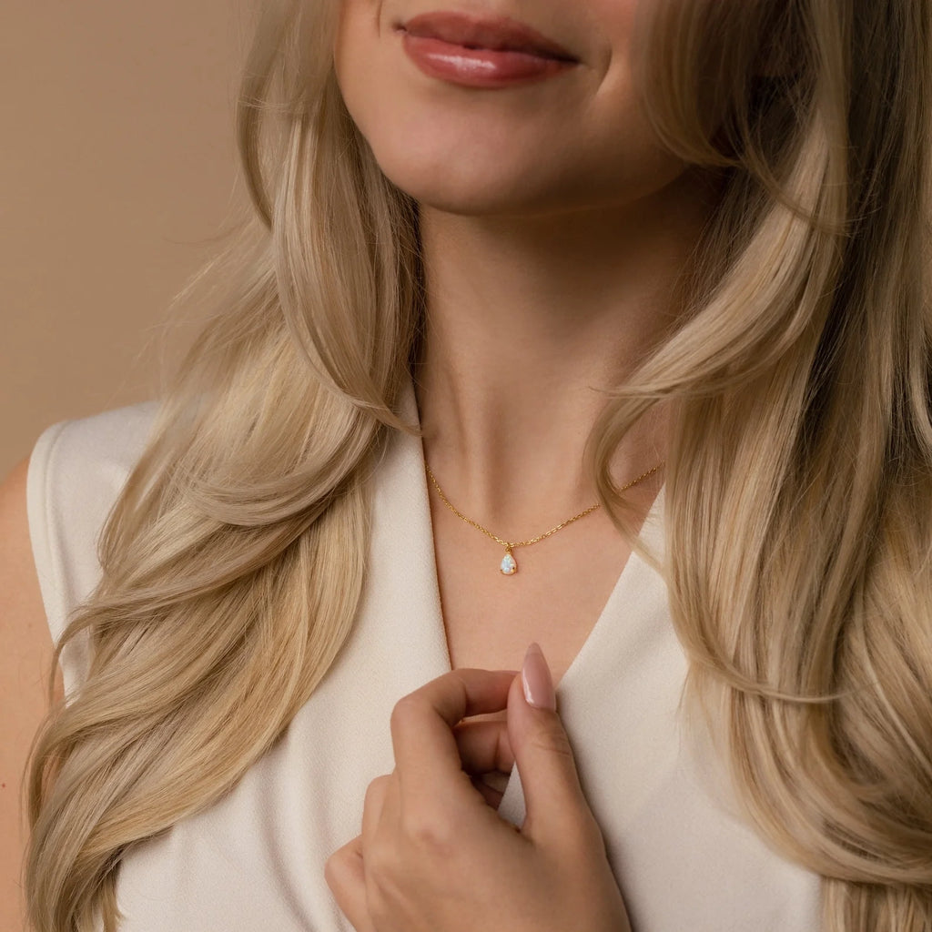 Tabitha Opal Drop Necklace Silver 18K Gold Plated